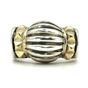 Lagos VINTAGE Caviar Sterling Silver & 18 Kt Gold Domed Ribbed Ring Sz 7
